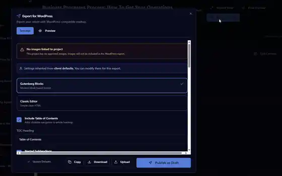 Publishing an article to WordPress via Lyfe Forge